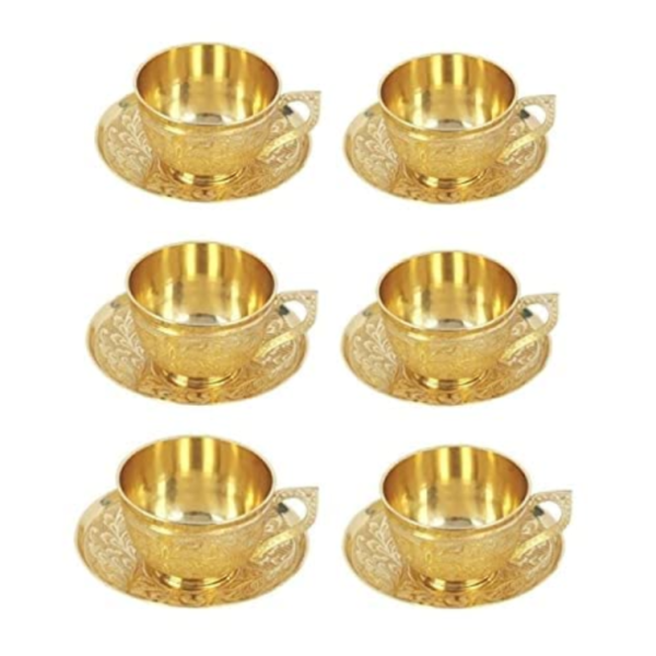 TIBETAN HANDICRAFTS Beautiful Flower Design Brass Tea Cup with Saucer