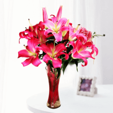 Dark Pink Lilies Vase