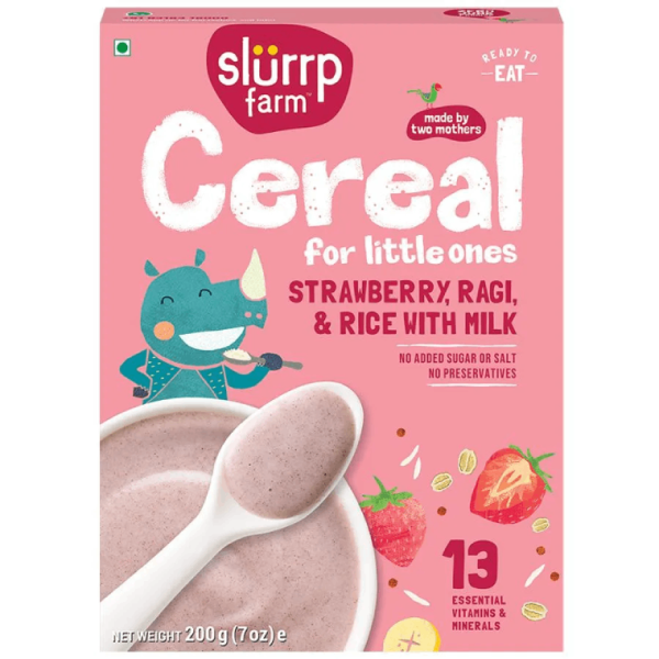 Slurrp Farm Cereal - Ragi, Rice & Strawberry With Milk