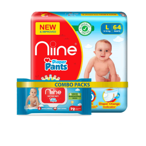 Niine Combo of Cottony Soft Baby Diaper Pants Large