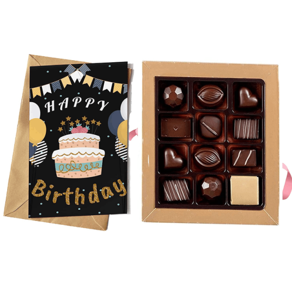 redbakers.in Happy Birthday 12 Chocolate Gift Box & Greeting Card Combo Gift Pack