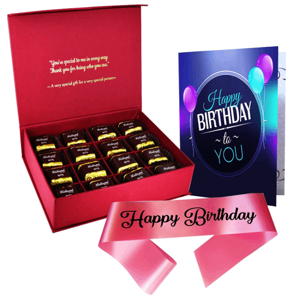 Midiron Birthday Gifts, Milk Chocolate with Greeting Card and Happy Birthday Sash