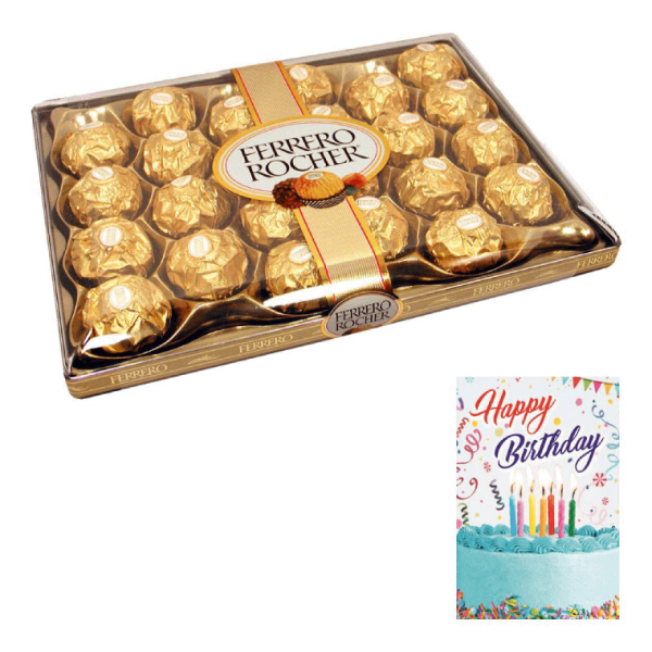 SFU E Com Premium Rocher Chocolate 24 Pieces with Birthday Greeting Card Chocolate Hamper Birthday Gift