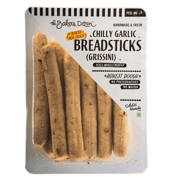 The Baker's Dozen Chilli Garlic Grissini Breadsticks - 100% Wholewheat