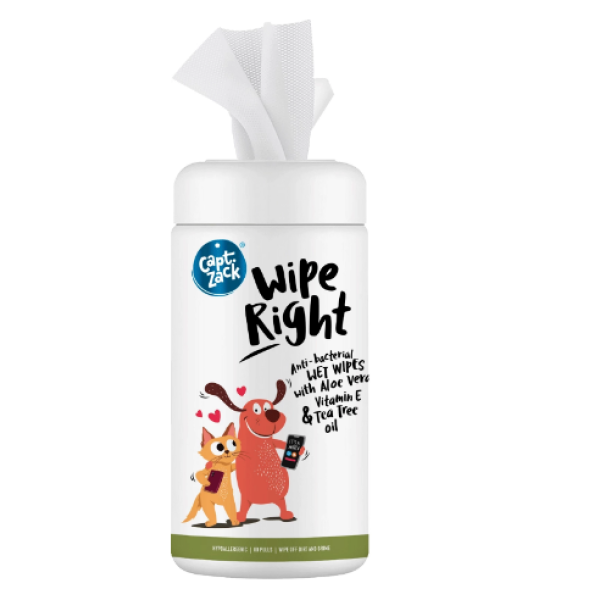 Captain Zack Wipe Right Anti-Bacterial Pet Wipes 80 Wipes