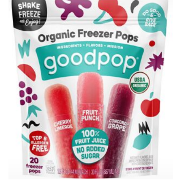 Organic Ready-to-Freeze Pops, Fruit Punch, Concord Grape, and Cherry Limeade